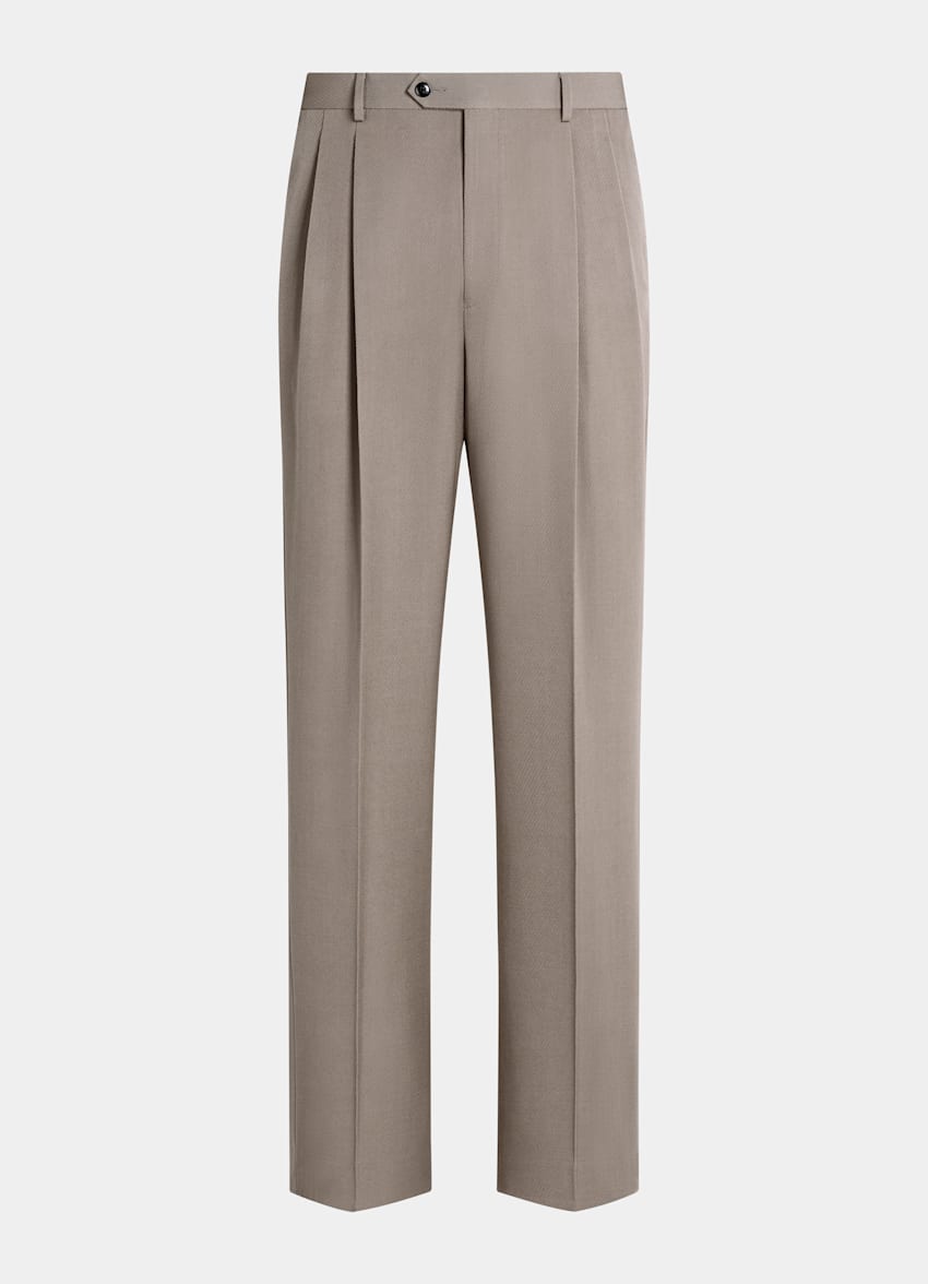 SUITSUPPLY All Season Wrinkle-Free 4-Ply Wool by Rogna, Italy Mid Taupe Wide Leg Suit Trousers