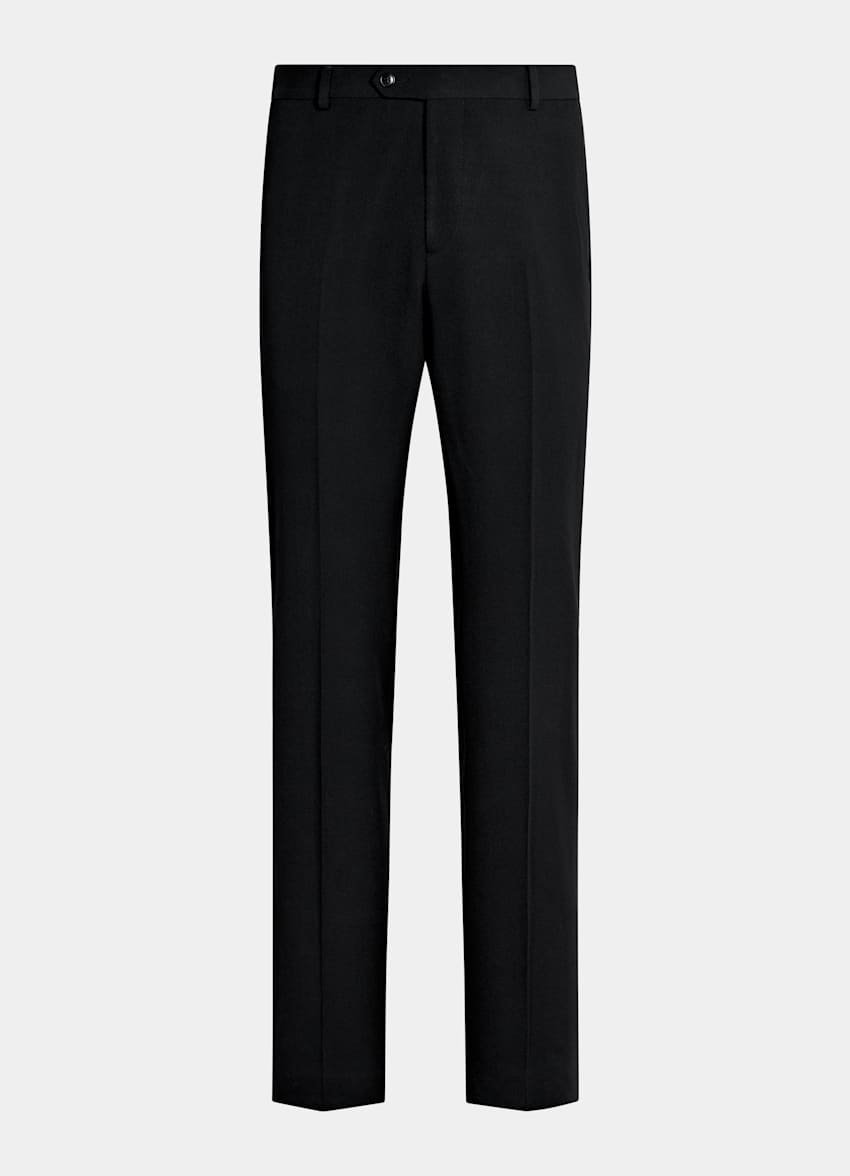 SUITSUPPLY All Season Wrinkle-Free 4-Ply Wool by Rogna, Italy Black Straight Leg Suit Trousers
