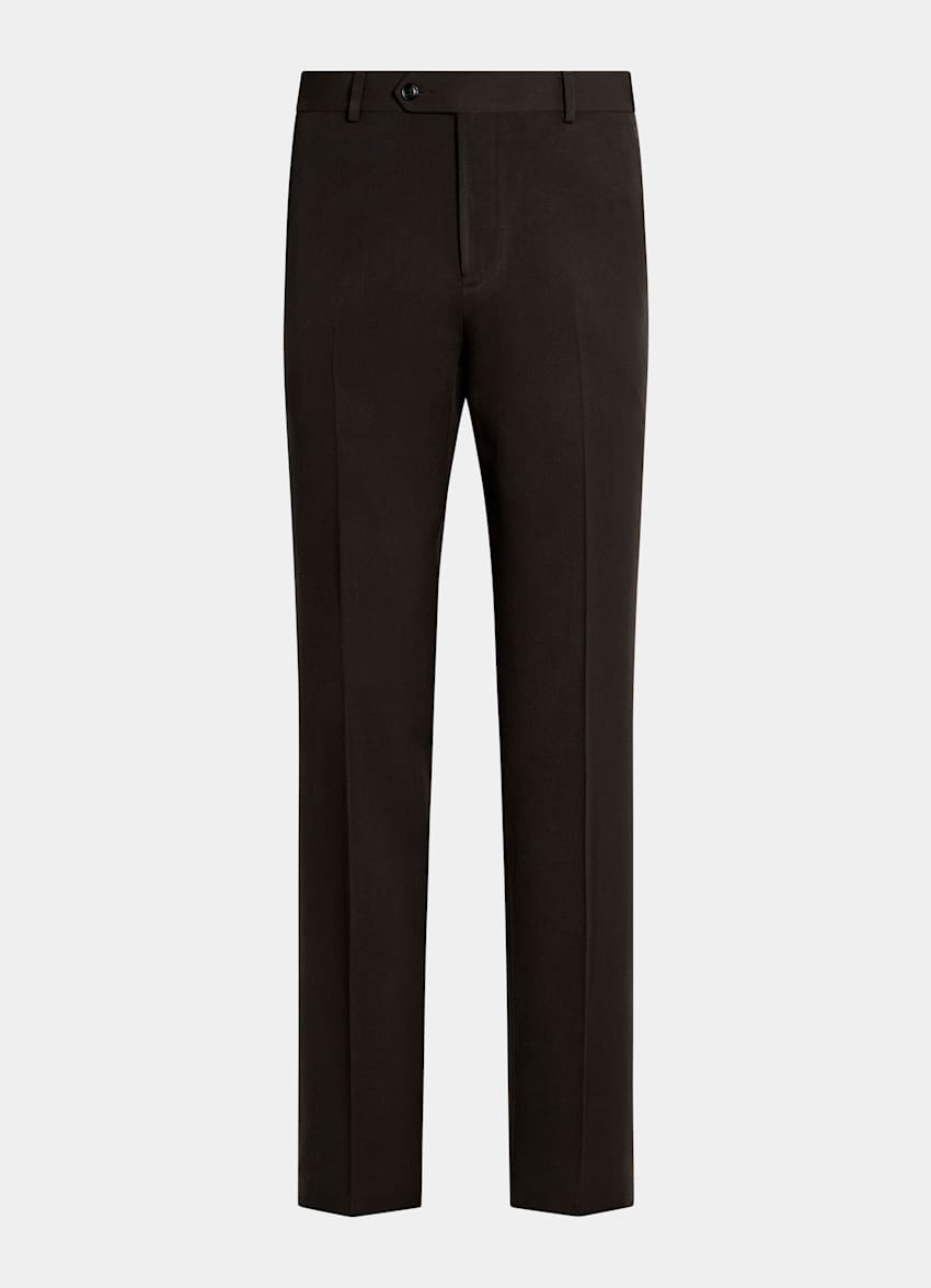 SUITSUPPLY All Season Wrinkle-Free 4-Ply Wool by Rogna, Italy Dark Brown Straight Leg Suit Trousers