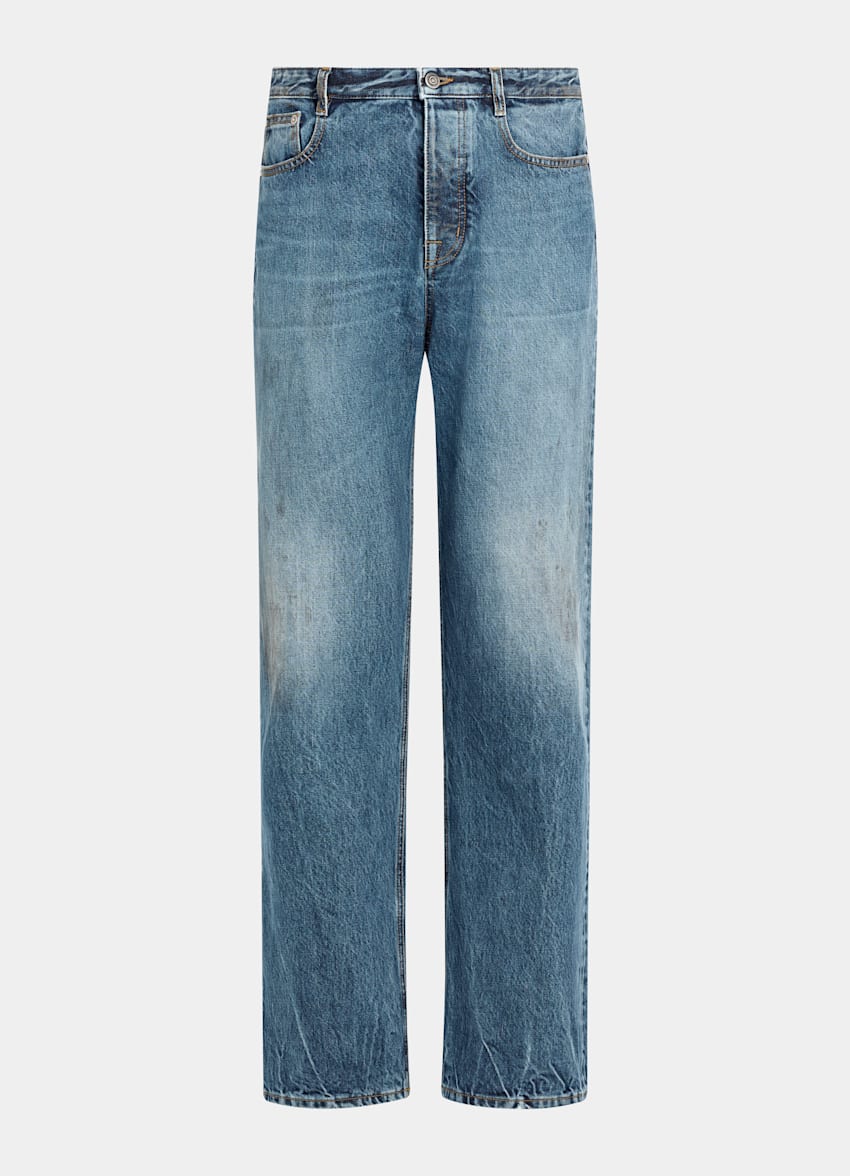 SUITSUPPLY All Season Pure Cotton van Candiani, Itali&euml; Mid Blue Straight Leg Jeans
