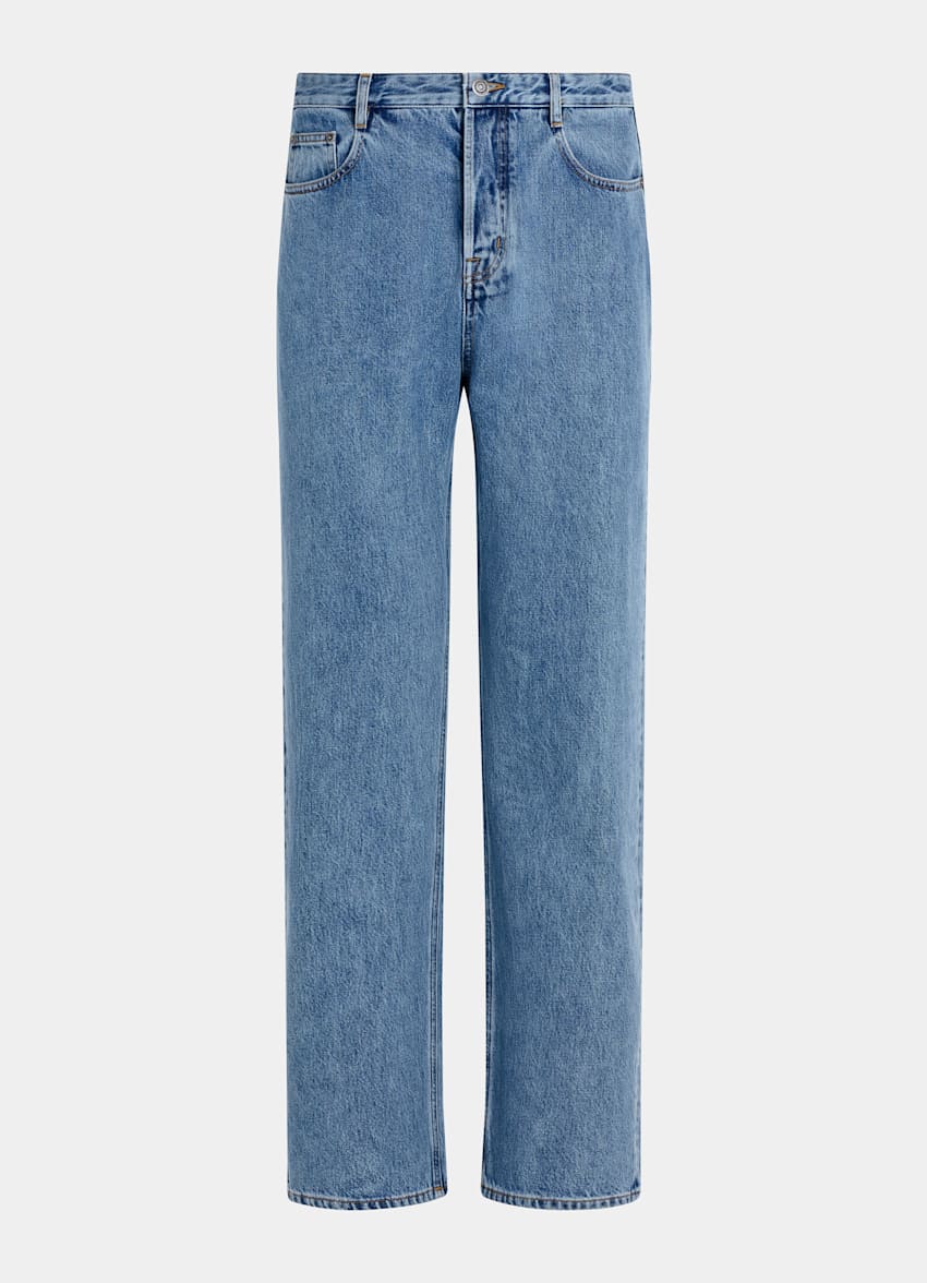 SUITSUPPLY All Season Selvedge Denim by Candiani, Italy Mid Blue Straight Leg Jeans