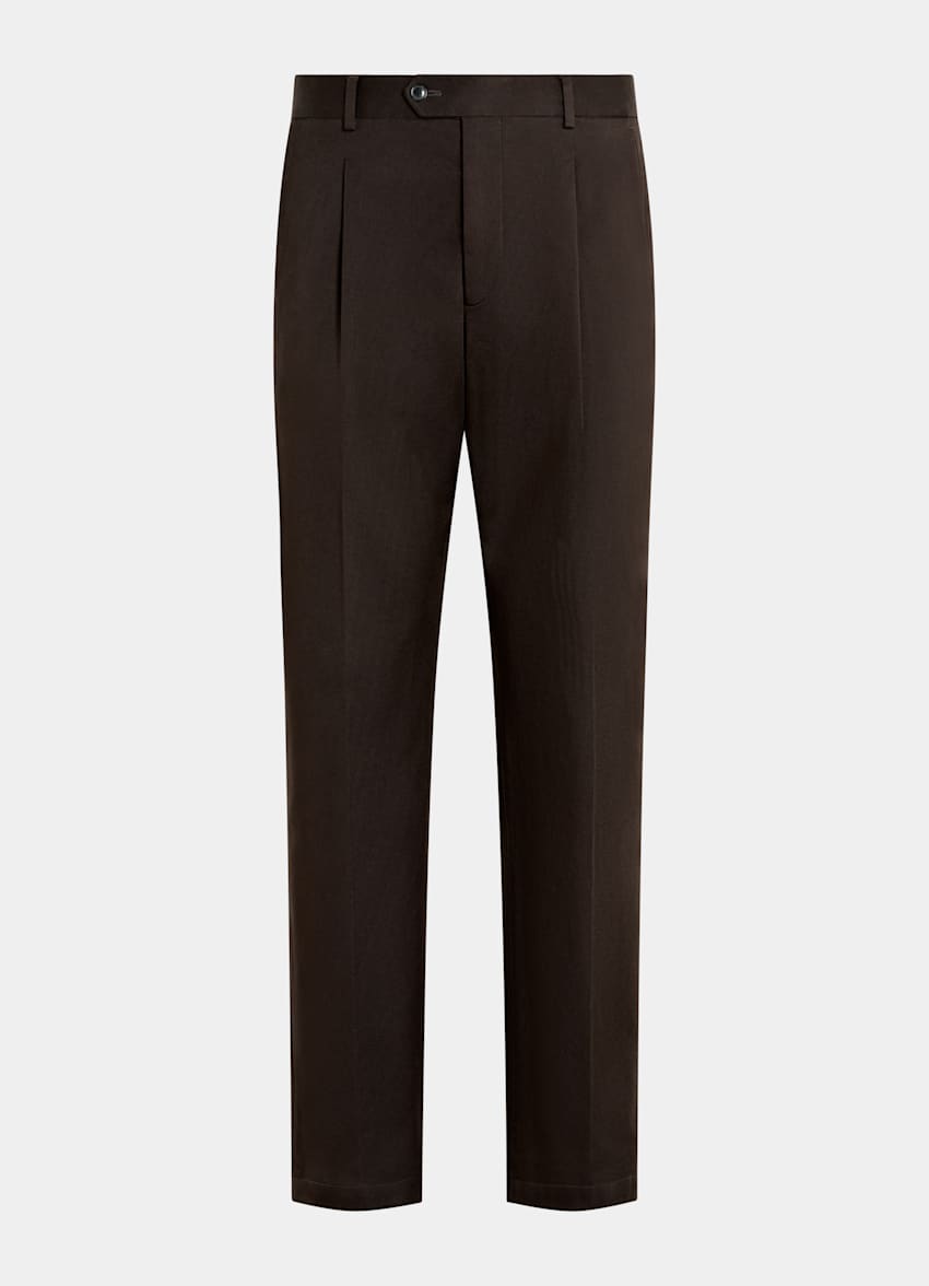 SUITSUPPLY All Season Stretch Cotton by Cervotessile, Italy Dark Brown Wide Leg Tapered Chinos