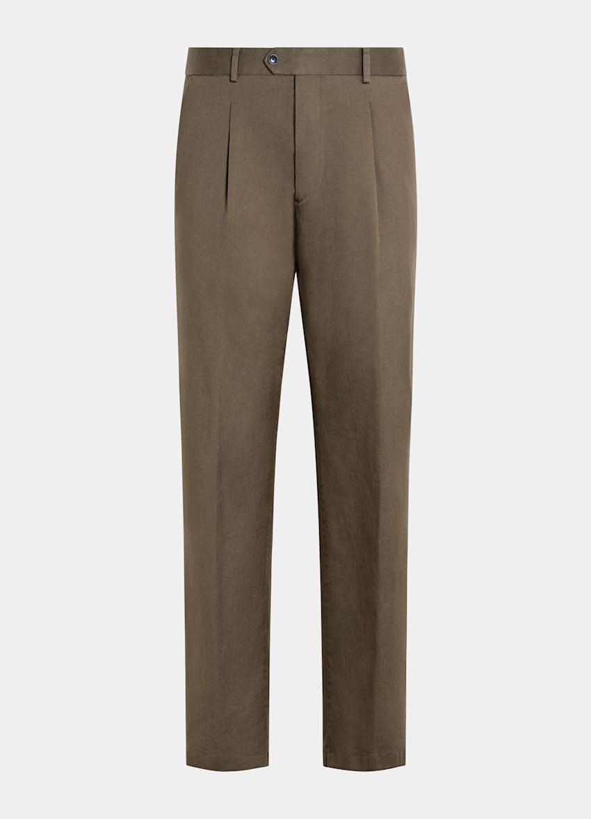 SUITSUPPLY All Season Stretch Cotton de Cervotessile, Italia Mid Green Wide Leg Tapered Chinos