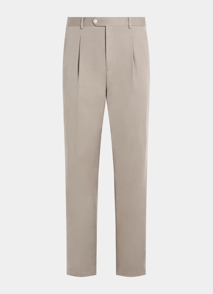 SUITSUPPLY All Season Stretch Cotton de Cervotessile, Italia Light Taupe Wide Leg Tapered Chinos