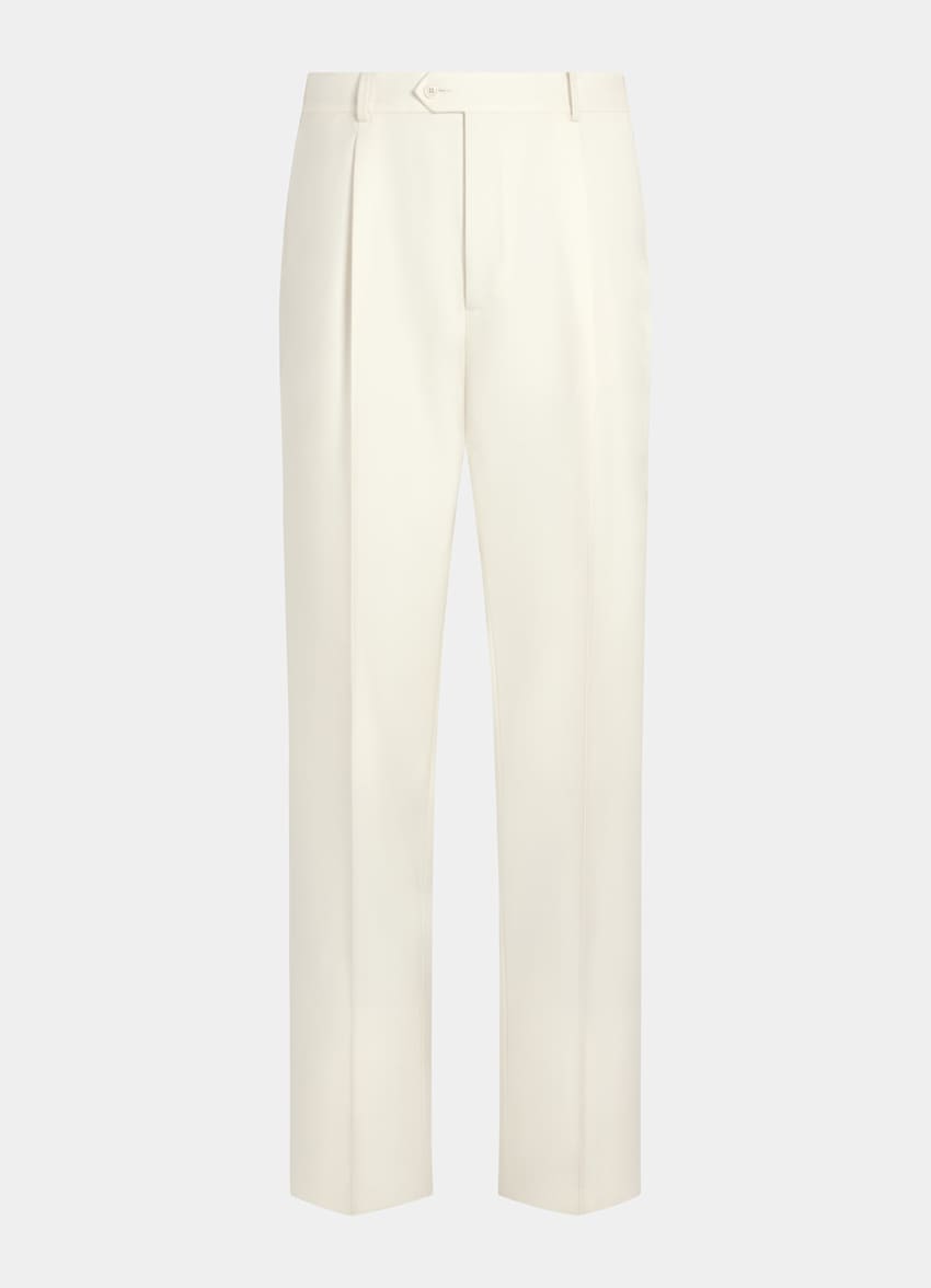 SUITSUPPLY All Season Pure Wool by Di Sondrio, Italy Off-White Wide Leg Trousers