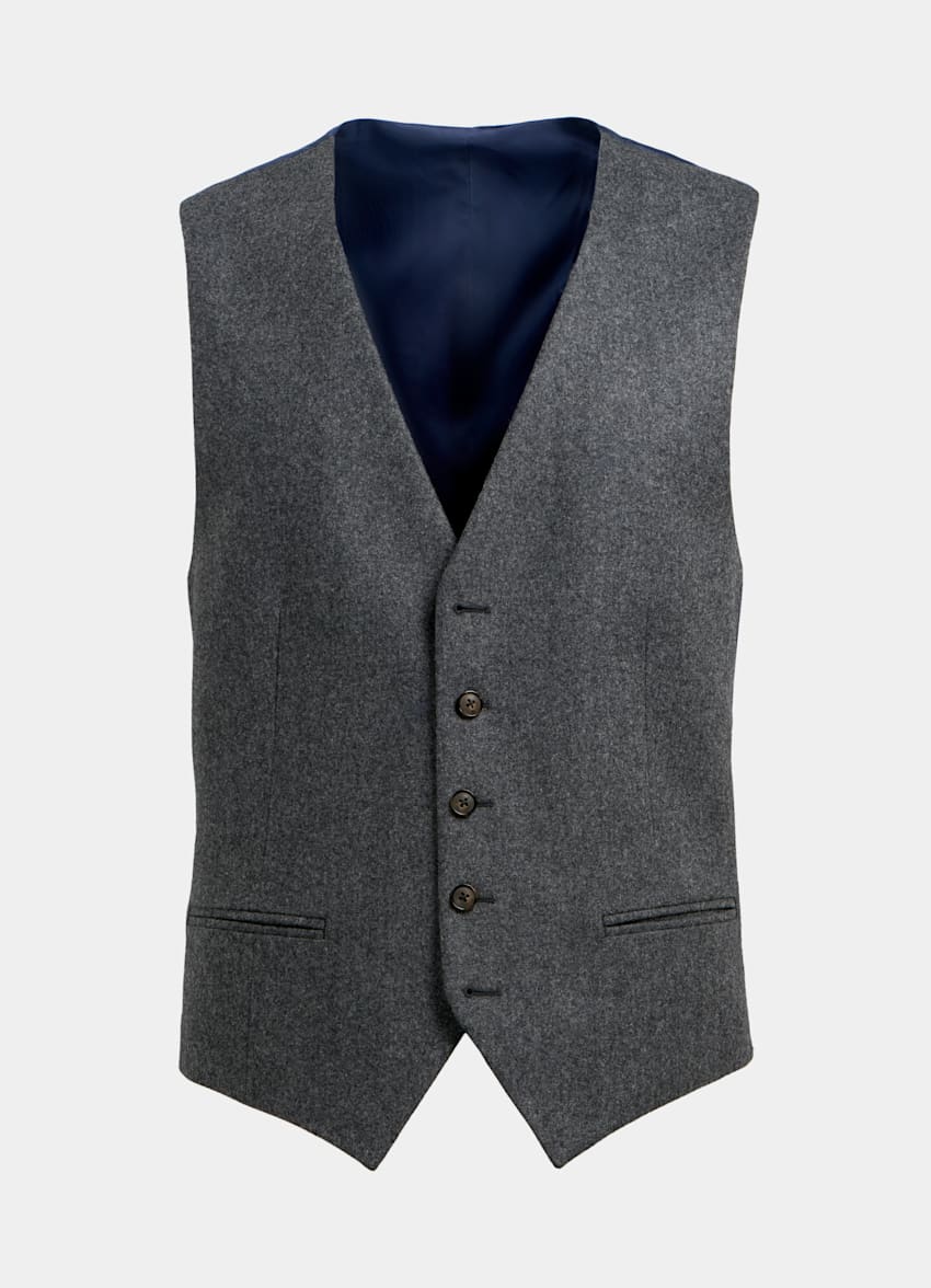 Mid Grey Waistcoat | Circular Wool Flannel Single Breasted | Suitsupply ...