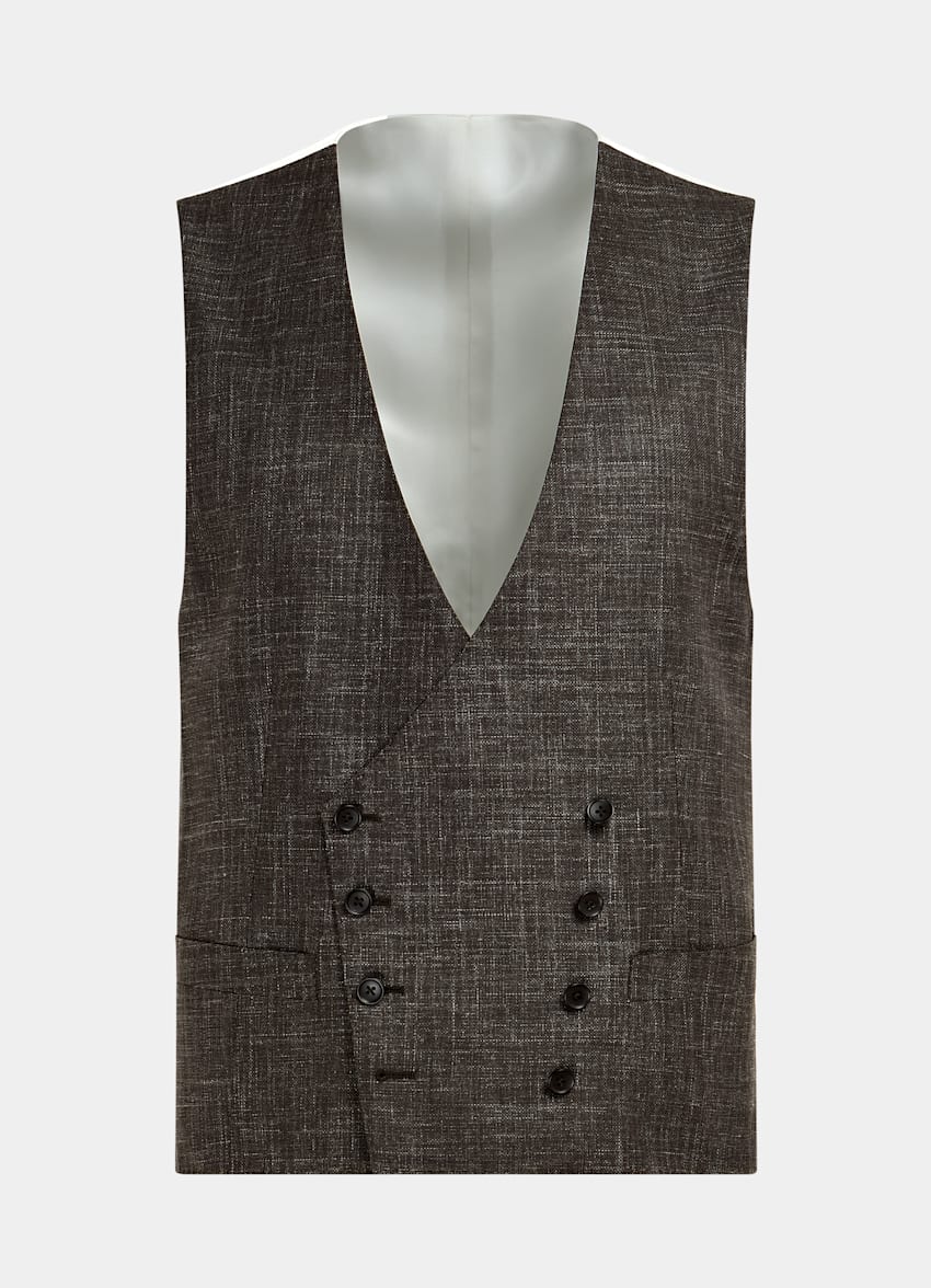 SUITSUPPLY Wool Silk Linen by E.Thomas, Italy Dark Brown Waistcoat