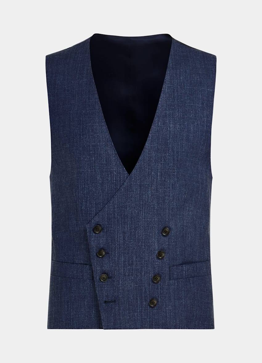 SUITSUPPLY Wool Silk Linen by E.Thomas, Italy Mid Blue Waistcoat