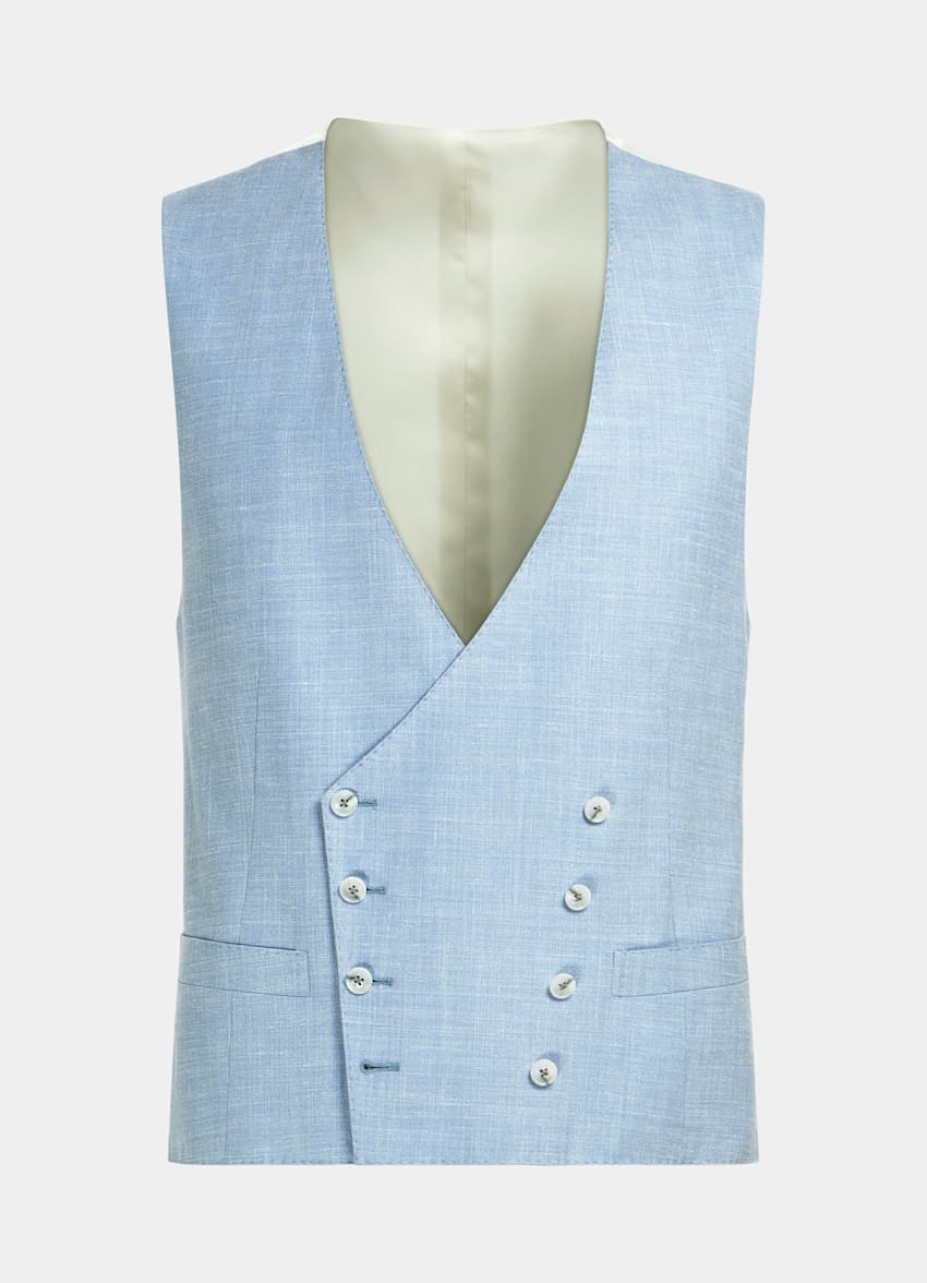 SUITSUPPLY Wool Silk Linen by E.Thomas, Italy Light Blue Waistcoat