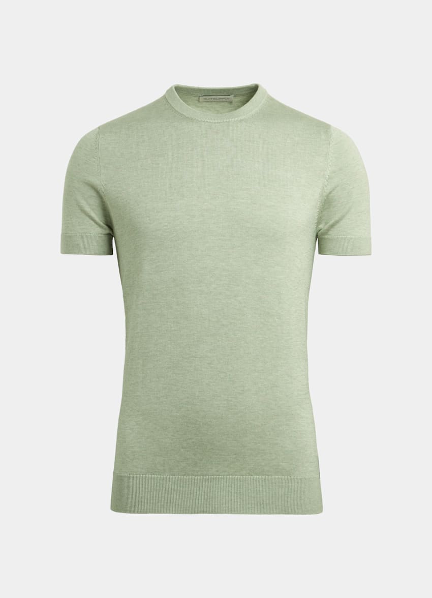 Light Green Short Sleeve Crewneck | Cotton Silk | Suitsupply Online Store