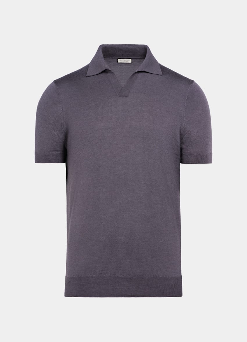 SUITSUPPLY Pure Wool Purple Buttonless Polo Shirt 