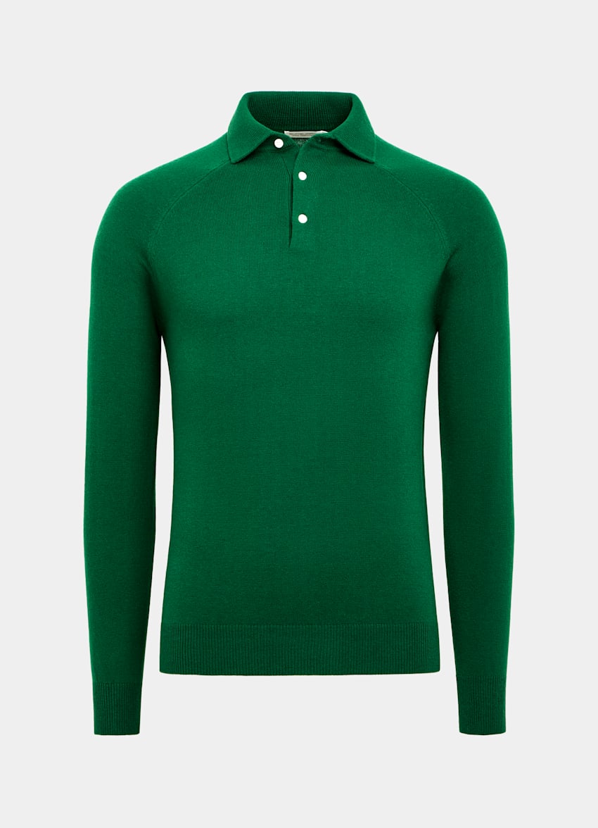 Green Long Sleeve Polo Shirt | Wool Cashmere | SUITSUPPLY