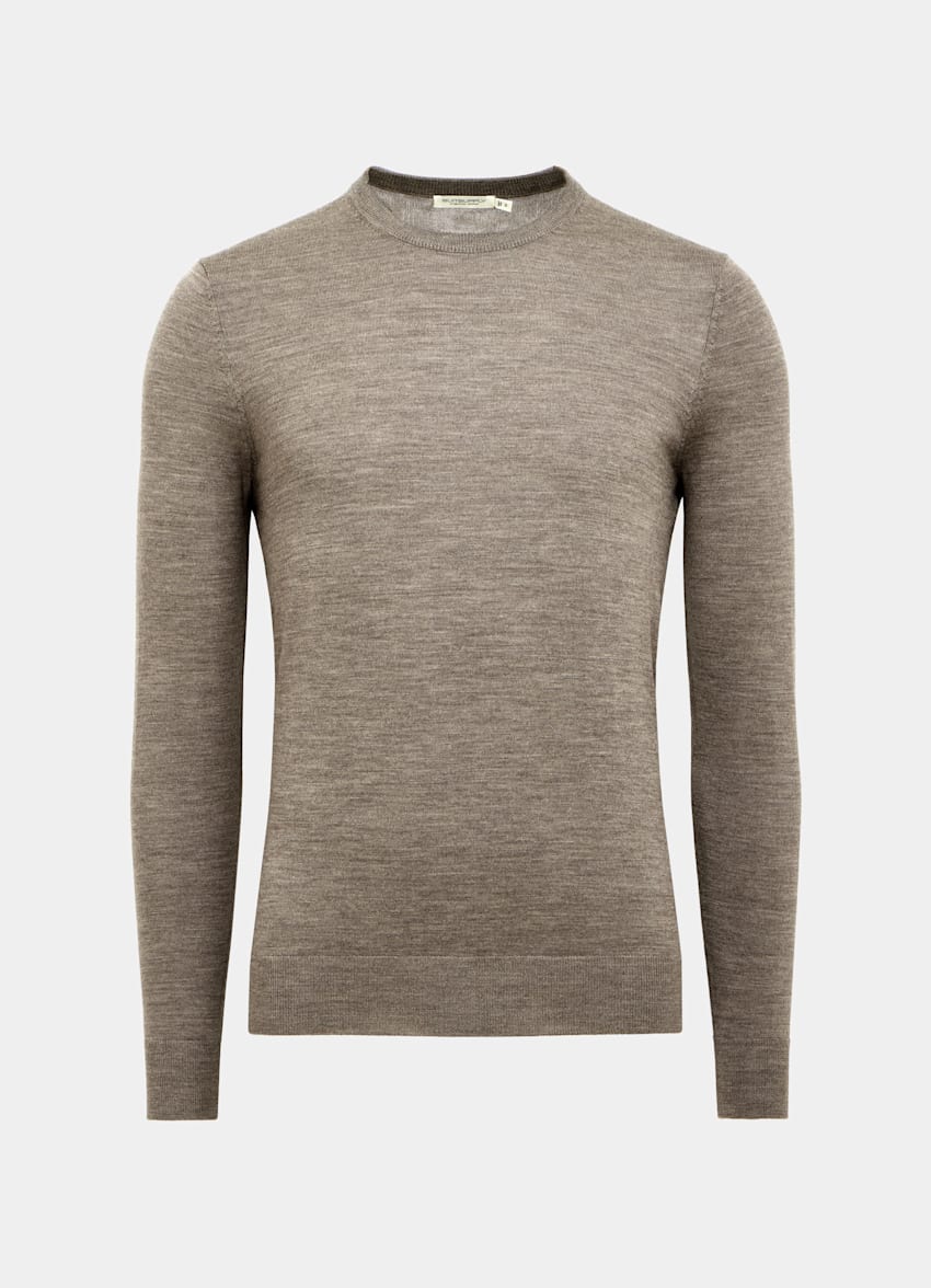 SUITSUPPLY Pure Australian Merino Wool Taupe Crewneck