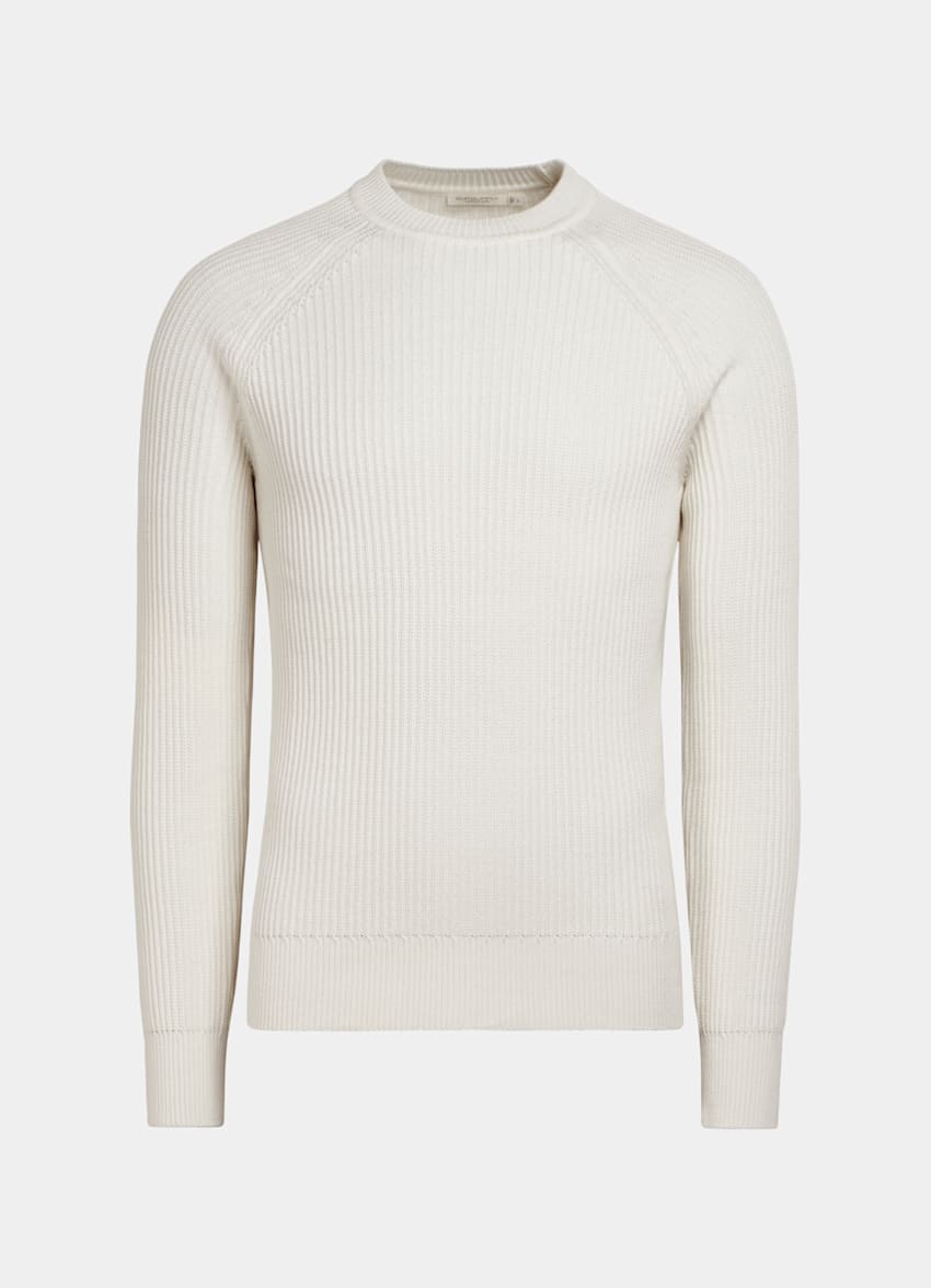 SUITSUPPLY Californian Cotton & Mulberry Silk Off-White Ribbed Crewneck
