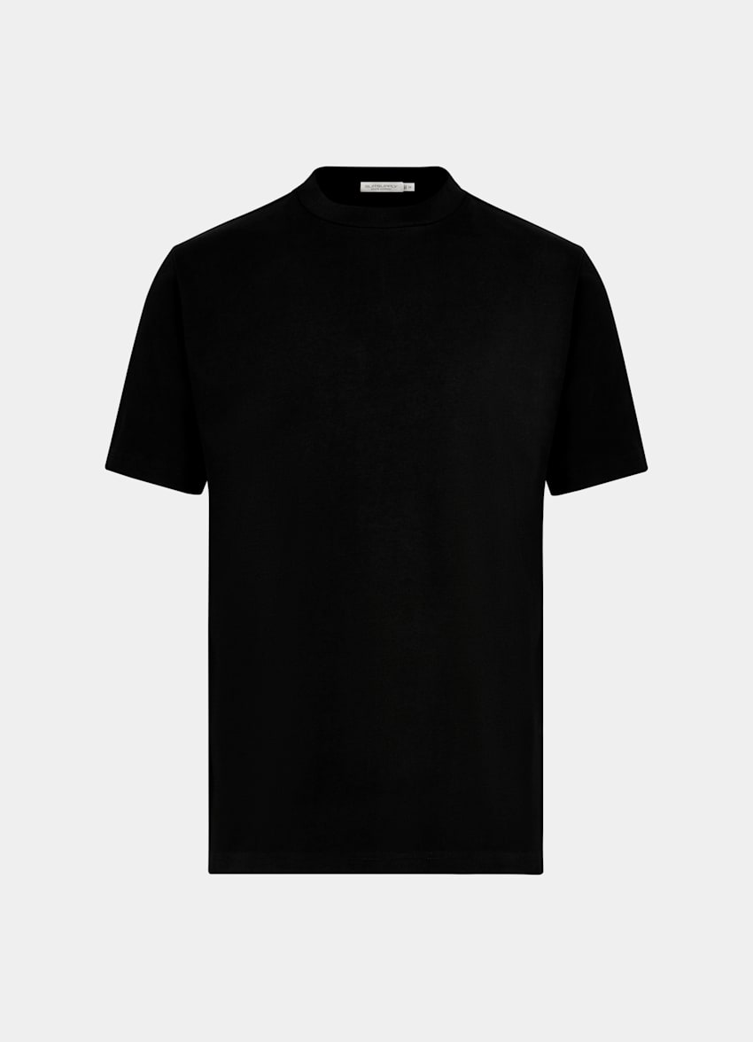 SUITSUPPLY Puro algodón Camiseta negra cuello a la caja
