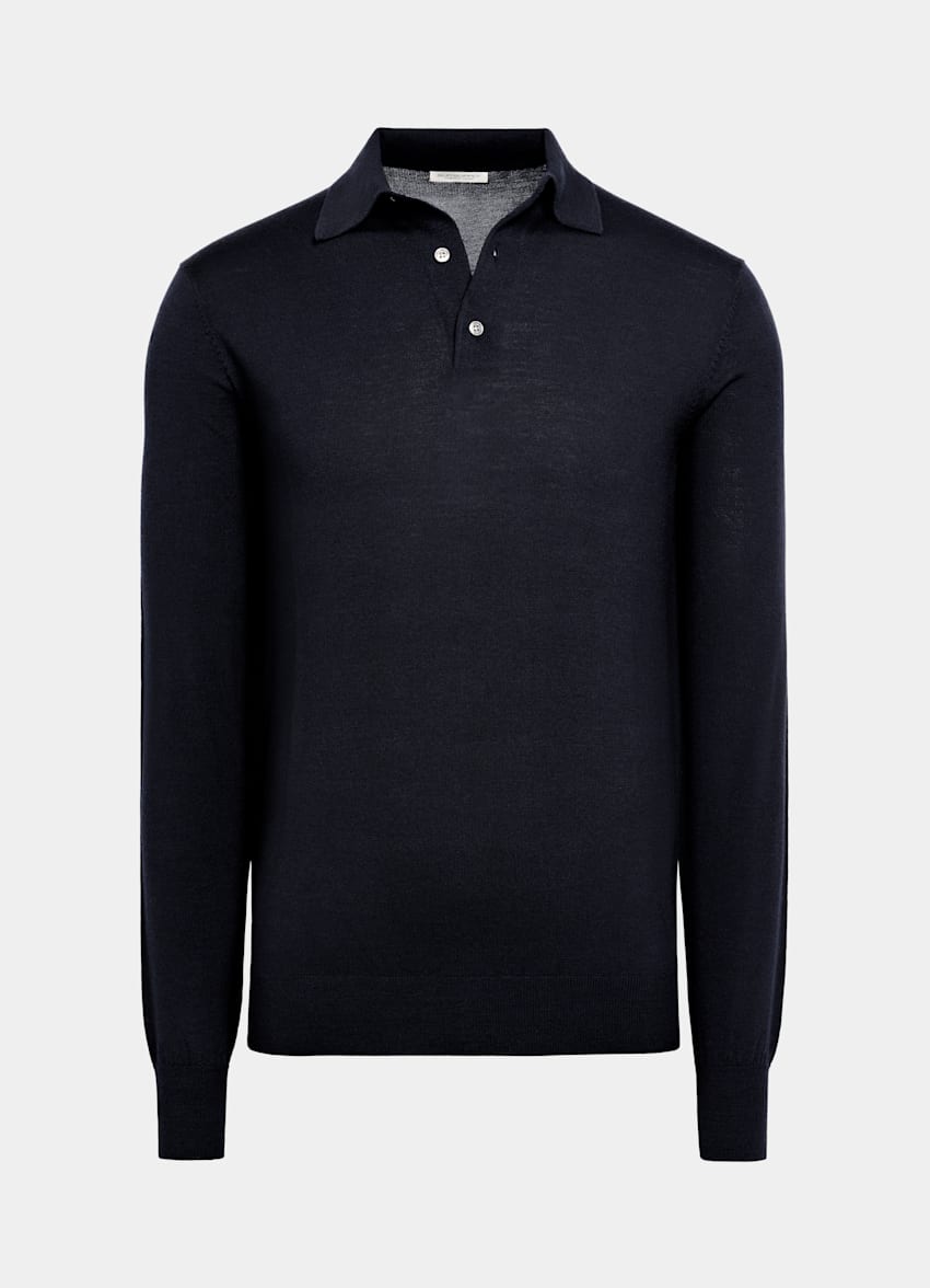 Navy Long Sleeve Polo Shirt in Pure Wool | SUITSUPPLY US