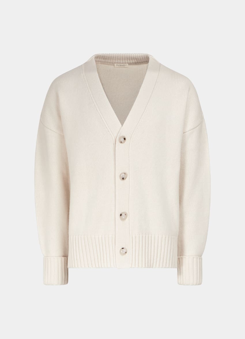 SUITSUPPLY Pure Australian Merino Wool Off-White Oversized Cardigan
