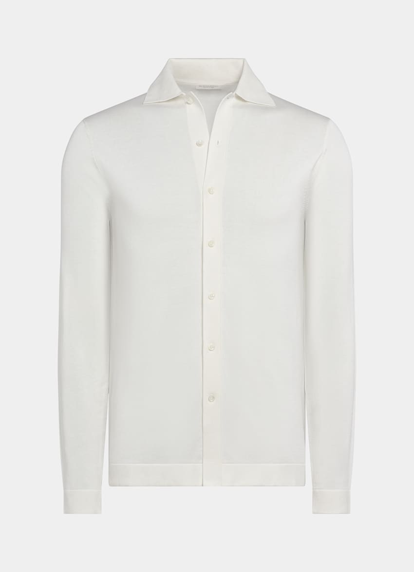 SUITSUPPLY Californian Cotton & Mulberry Silk Off-White Long Sleeve Polo Cardigan
