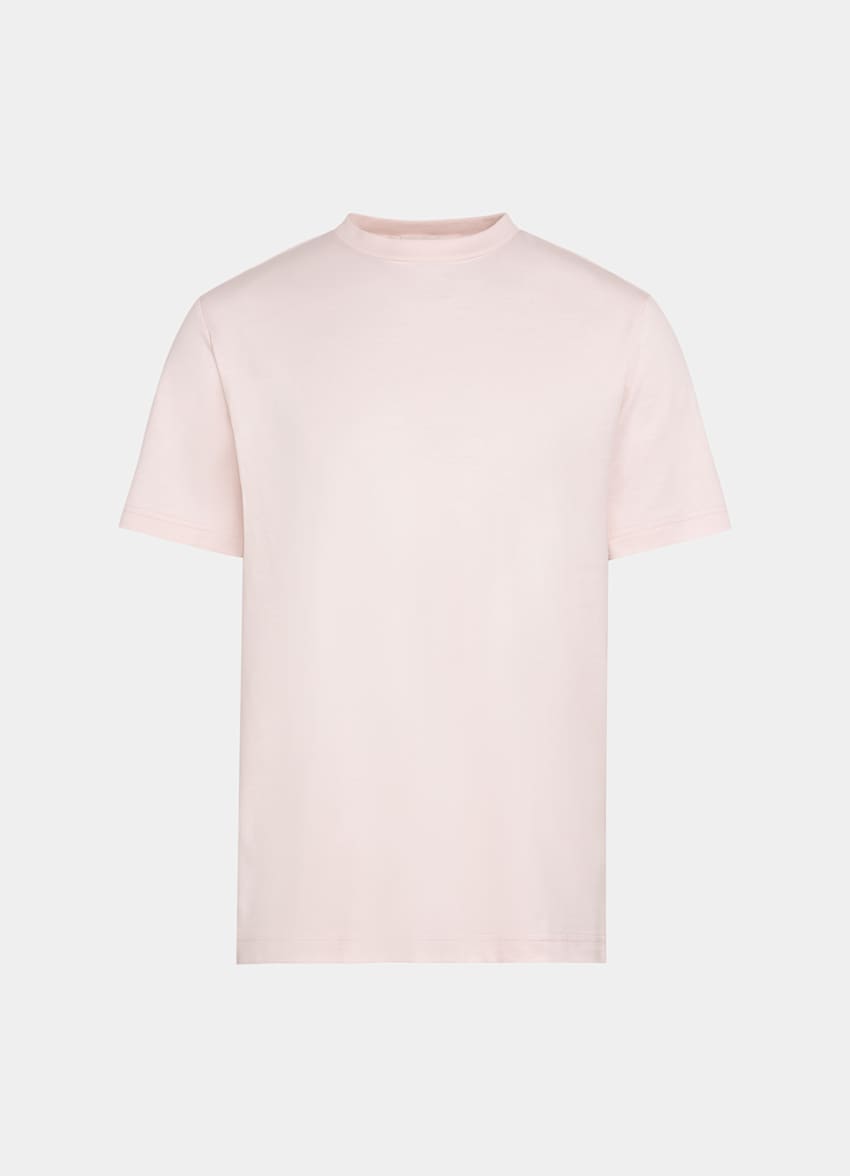 SUITSUPPLY Puro algodón Camiseta rosa claro con cuello a la caja