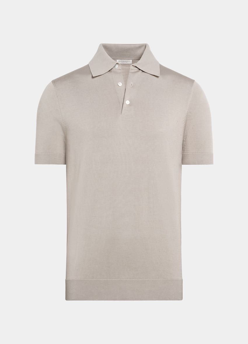 SUITSUPPLY Californian Cotton & Mulberry Silk Light Taupe Polo Shirt 