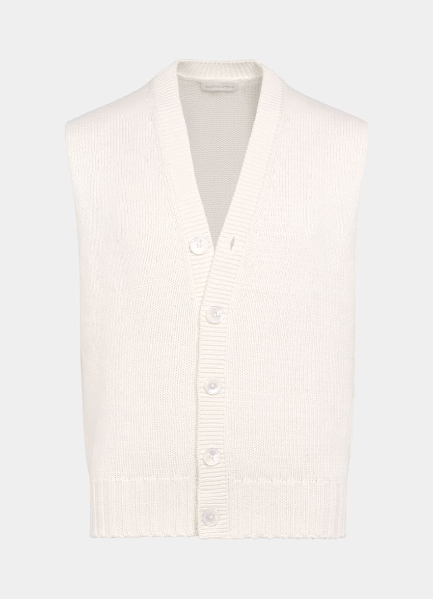 SUITSUPPLY 棉，欧洲亚麻，桑蚕丝 米白色无袖开襟衫
