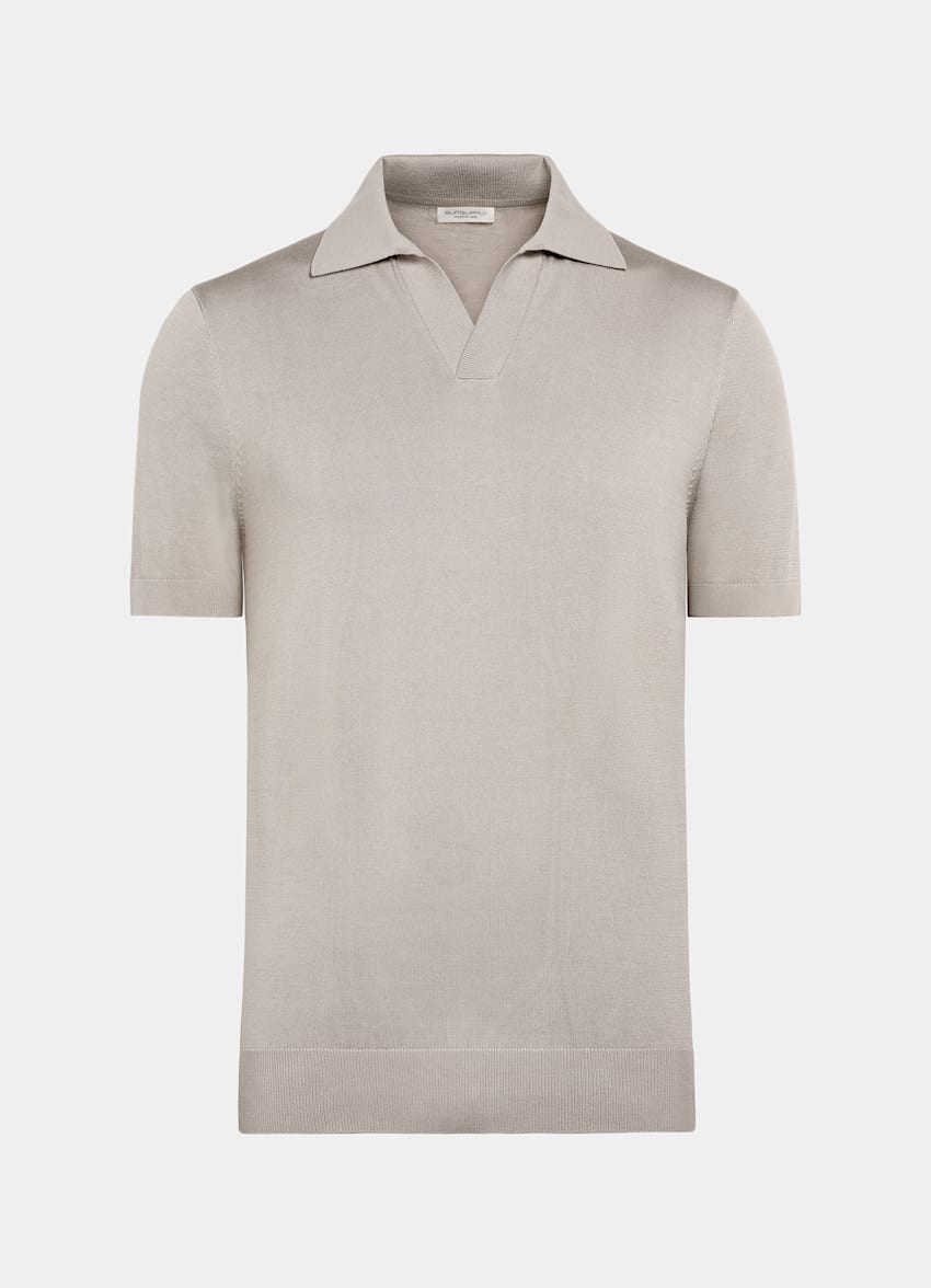 SUITSUPPLY Californian Cotton & Mulberry Silk Light Taupe Buttonless Polo
