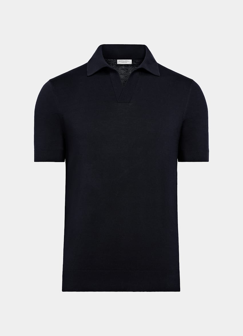 SUITSUPPLY Californian Cotton & Mulberry Silk Navy Buttonless Polo