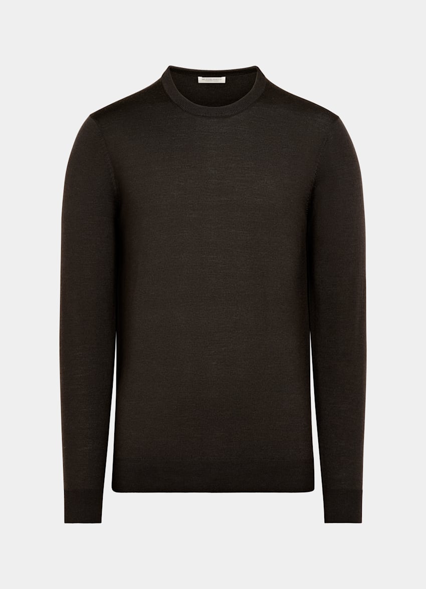 SUITSUPPLY Ren ull Mörkbrun crewneck i merino