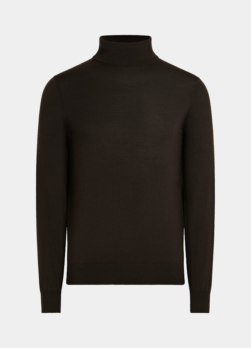 SUITSUPPLY Pure Schurwolle Merino Rollkragenpullover dunkelbraun