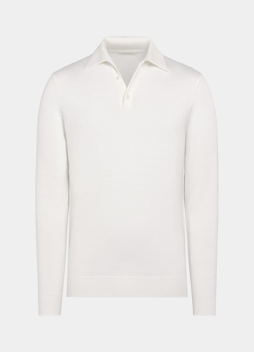 SUITSUPPLY Pure Schurwolle Merino Poloshirt off-white Langarm