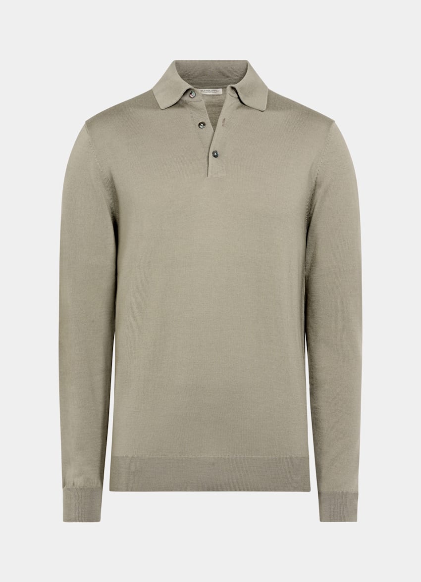 SUITSUPPLY Pure Wool Light Green Merino Long Sleeve Polo
