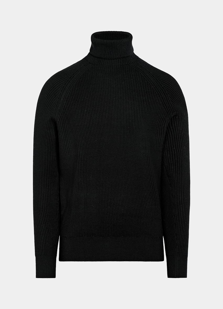 SUITSUPPLY Pure Schurwolle Merino Rollkragenpullover schwarz Rippstrick