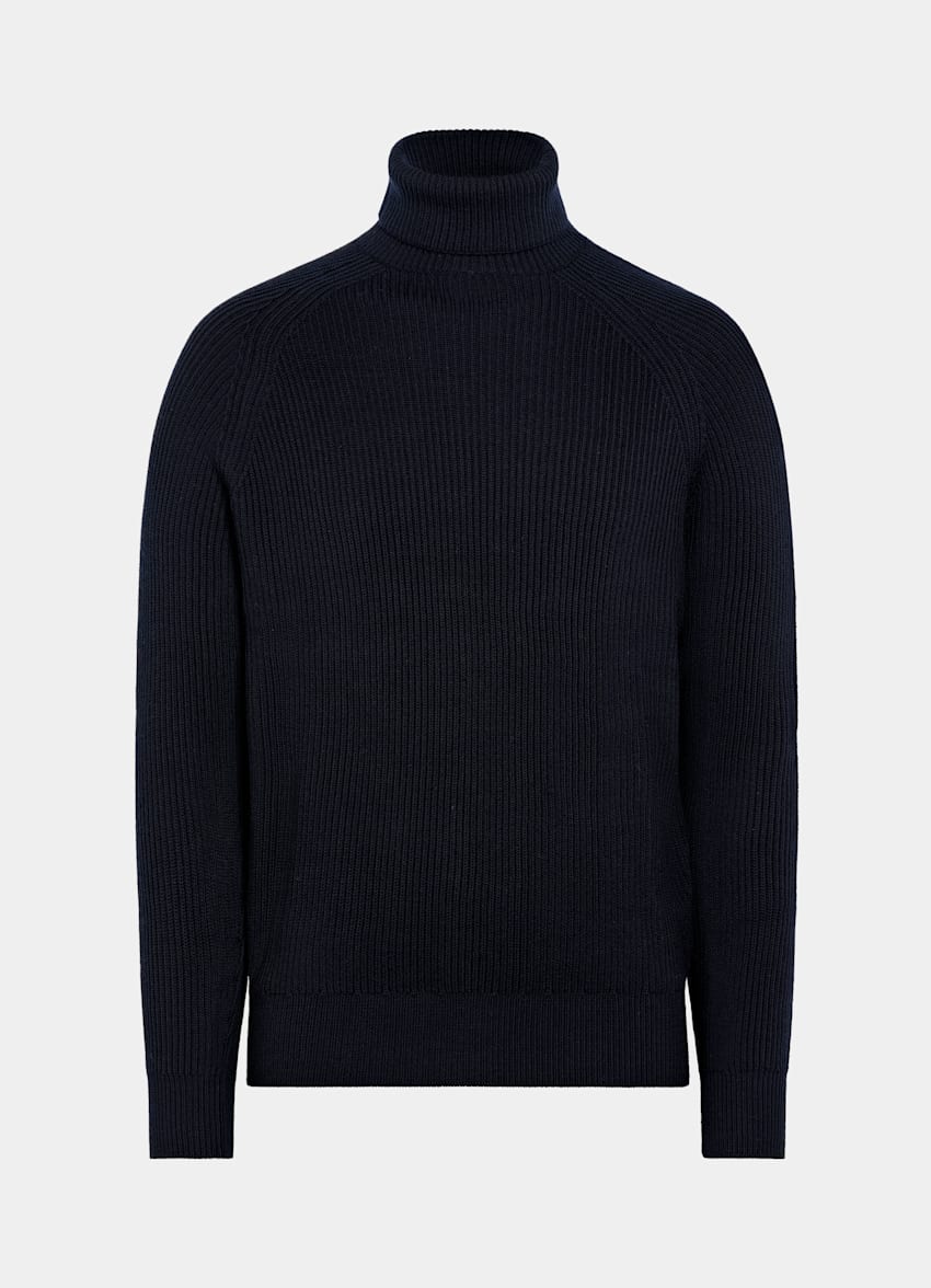 SUITSUPPLY Pure Schurwolle Merino Rollkragenpullover navy Rippstrick