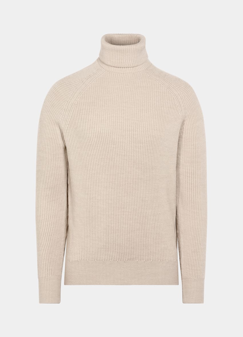 SUITSUPPLY Pure Wool Sand Merino Ribbed Turtleneck