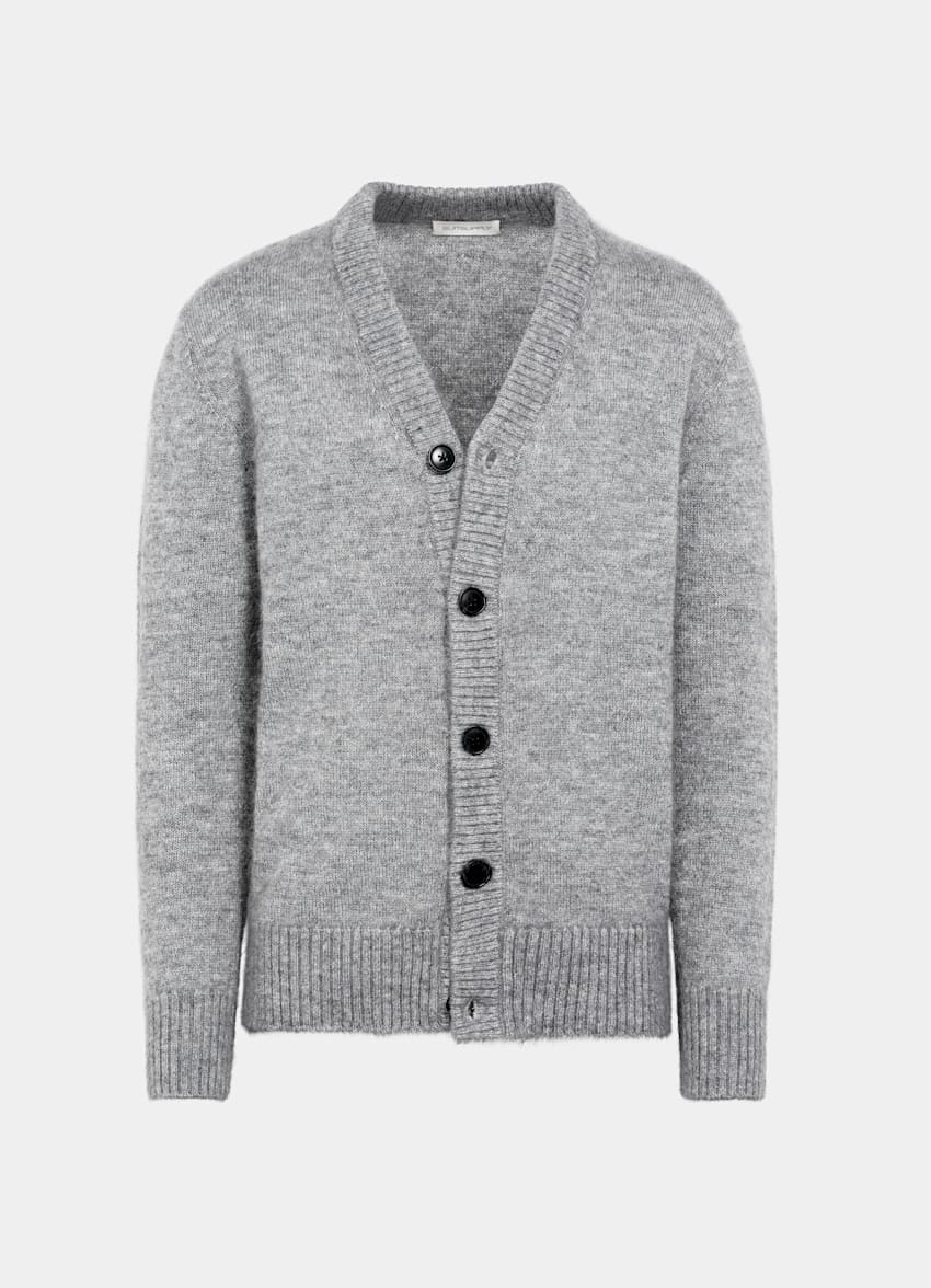 SUITSUPPLY Mohair e Seta Cardigan grigio chiaro