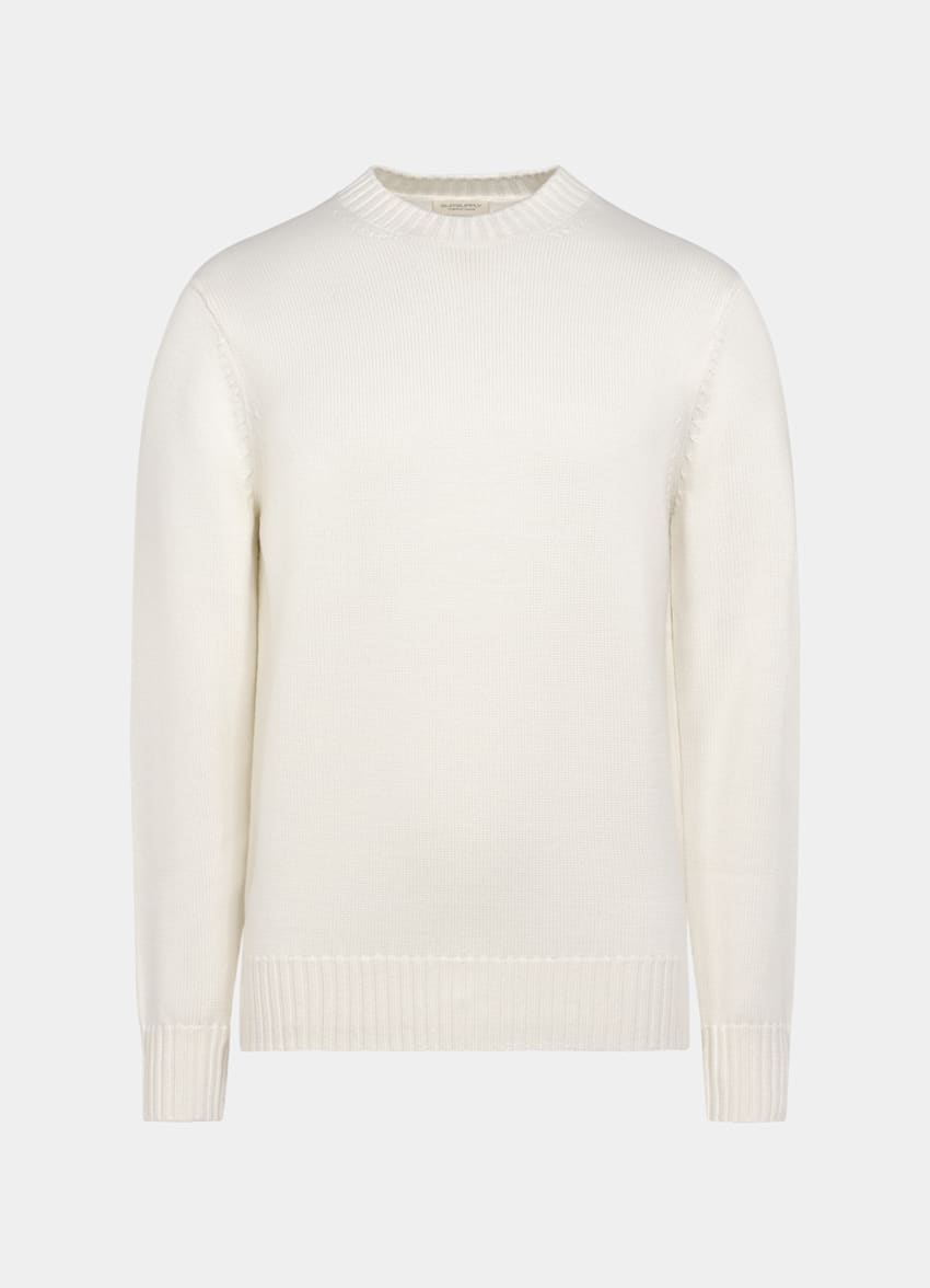 SUITSUPPLY Czysta wełna Sweter crewneck merino w odcieniu bieli