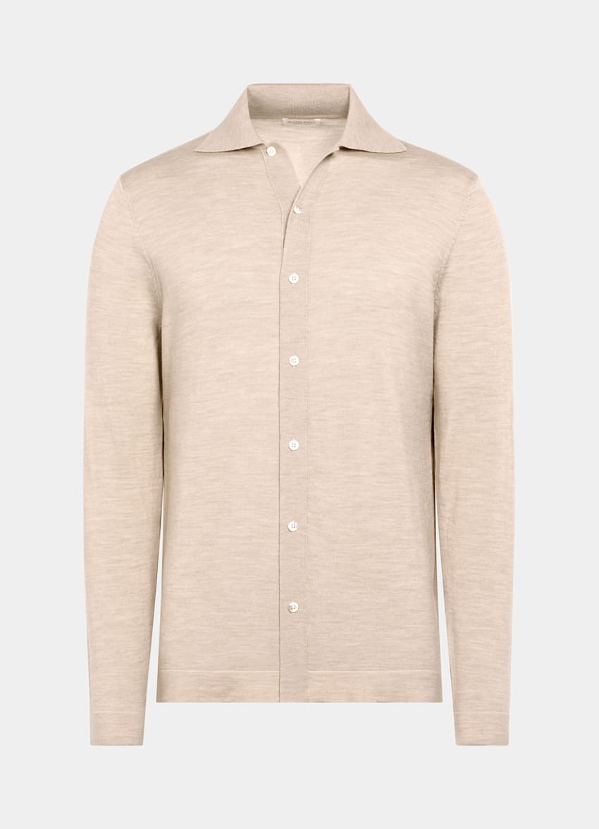 SUITSUPPLY Pure Wool Sand Merino Long Sleeve Polo Cardigan