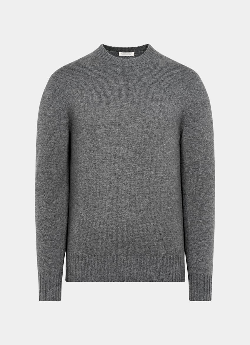 SUITSUPPLY Czysty mongolski kaszmir Sweter crewneck szary