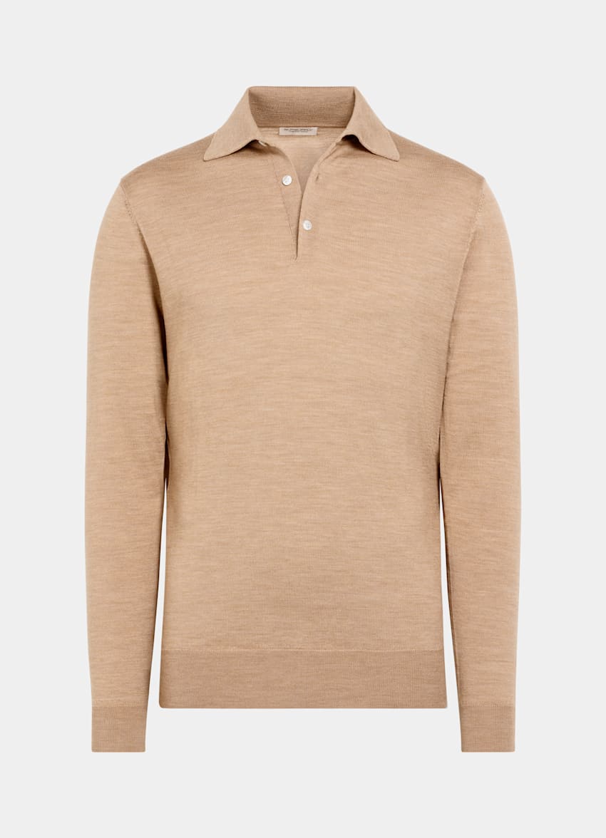 SUITSUPPLY Pure Wool Mid Brown Merino Long Sleeve Polo