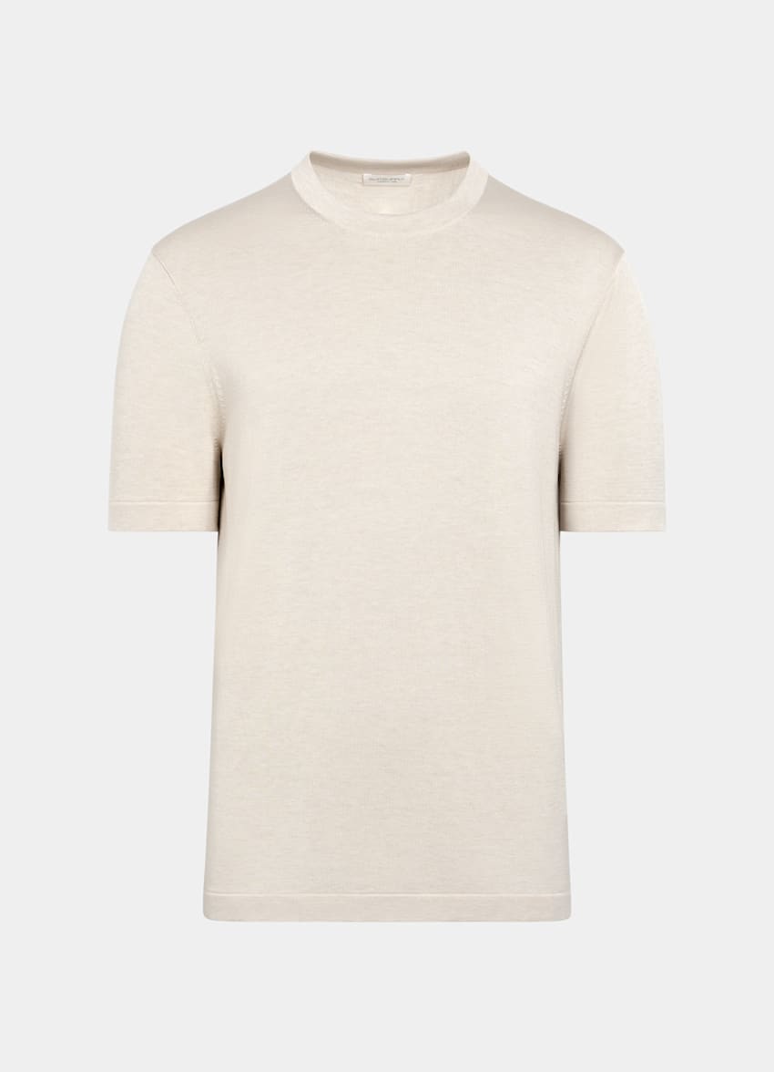 SUITSUPPLY Californian Cotton & Mulberry Silk Sand Short Sleeve Crewneck
