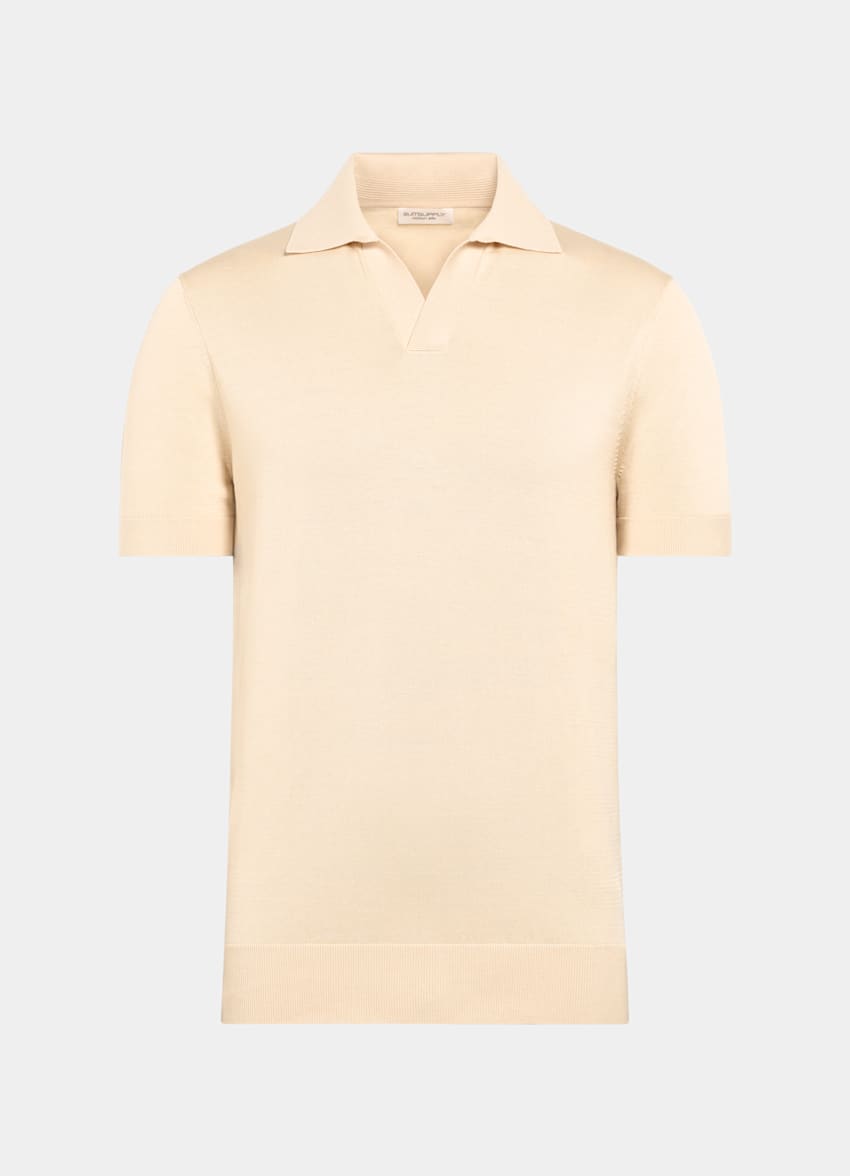 SUITSUPPLY Californian Cotton & Mulberry Silk Light Yellow Buttonless Polo
