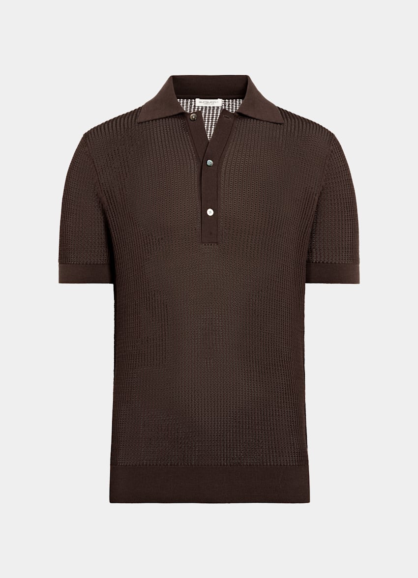 SUITSUPPLY Kalifornische Baumwolle und Maulbeerseide Poloshirt Crochet mittelbraun