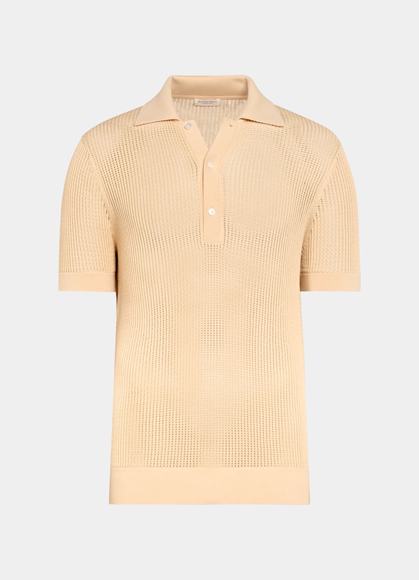 SUITSUPPLY 加州棉和桑蚕丝 浅黄色钩针编织 Polo 衫
