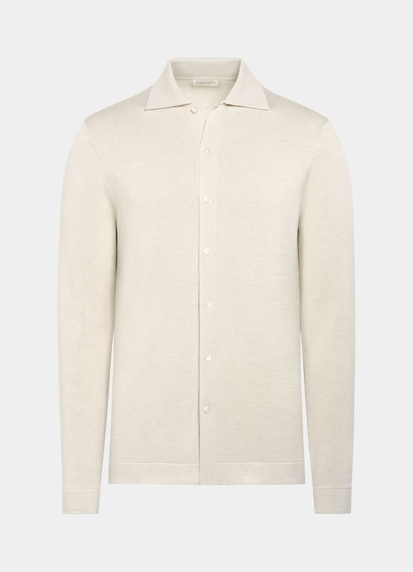 SUITSUPPLY Californian Cotton & Mulberry Silk Sand Long Sleeve Polo Cardigan