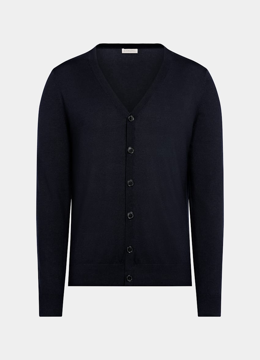 SUITSUPPLY Silk, Wool, Cashmere Navy V-Neck Cardigan