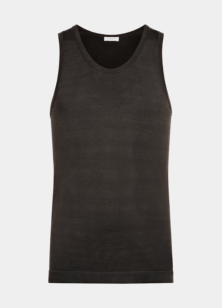 SUITSUPPLY Californian Cotton & Mulberry Silk Dark Brown Knitted Tank Top