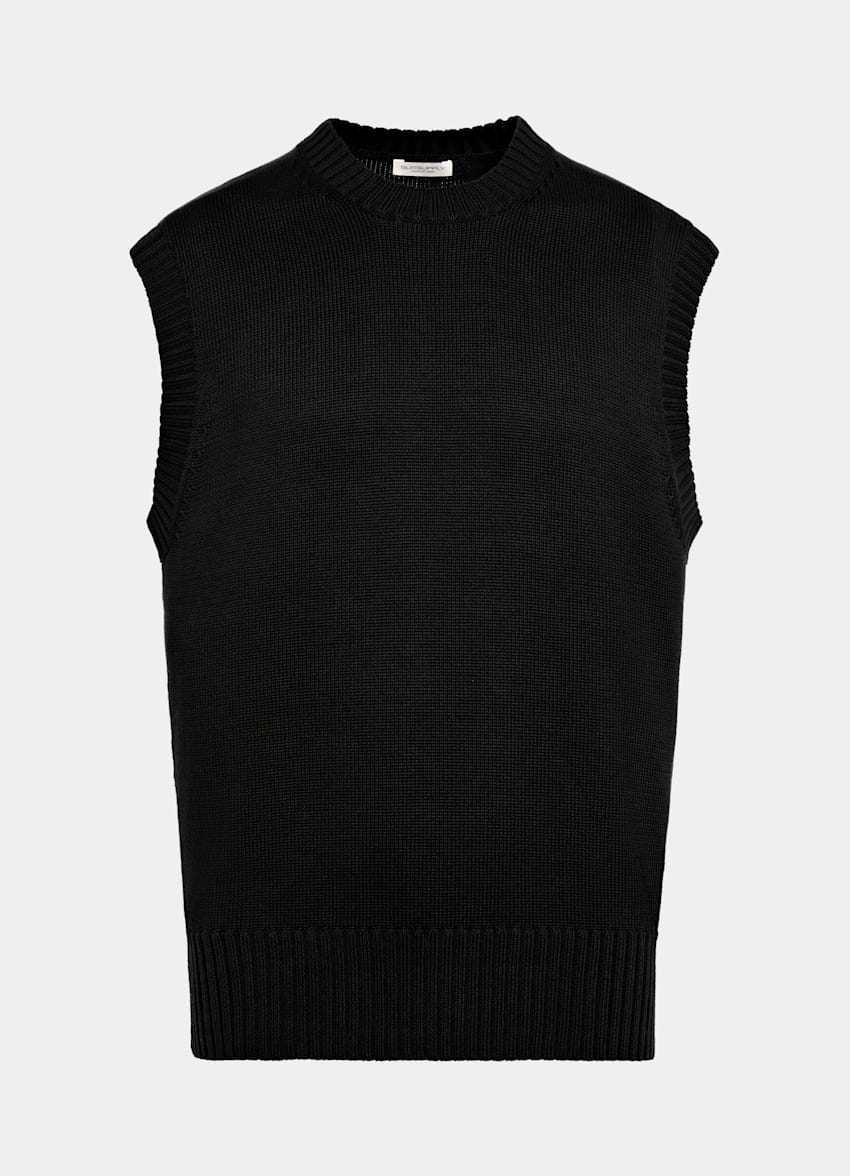 SUITSUPPLY Californian Cotton & Mulberry Silk Black Sleeveless Crewneck