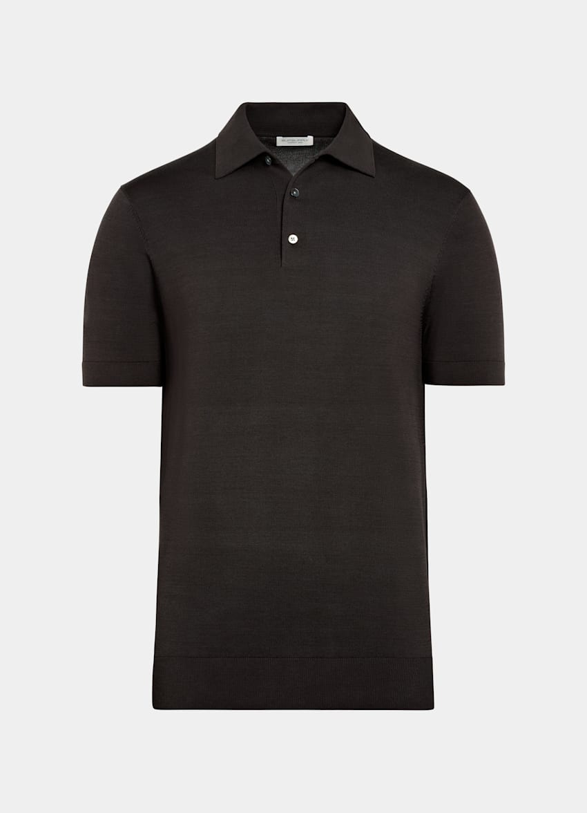 SUITSUPPLY Californian Cotton & Mulberry Silk Dark Brown Polo