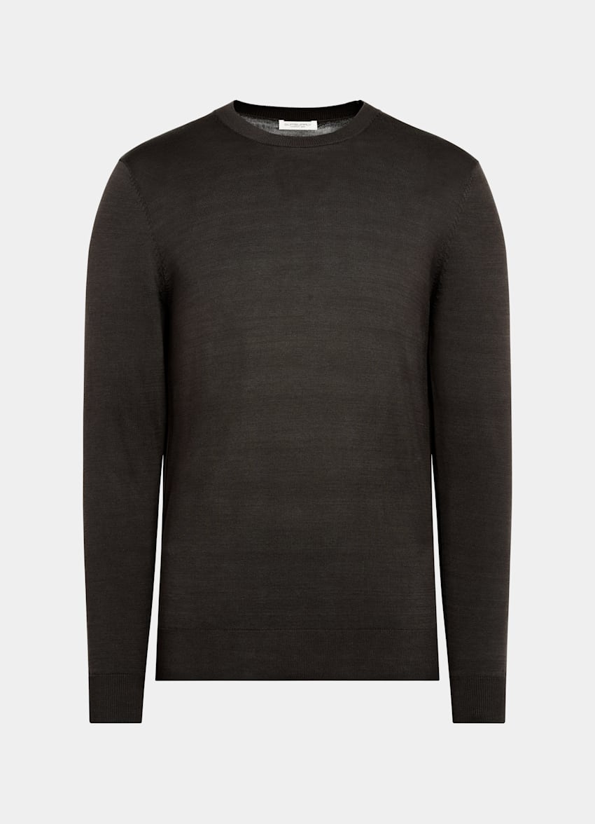 SUITSUPPLY Californian Cotton & Mulberry Silk Dark Brown Crewneck