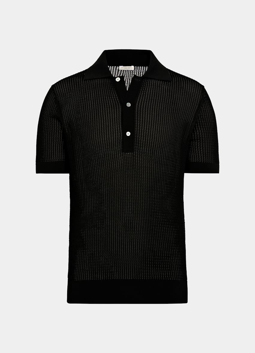 SUITSUPPLY Californian Cotton & Mulberry Silk Black Crochet Polo